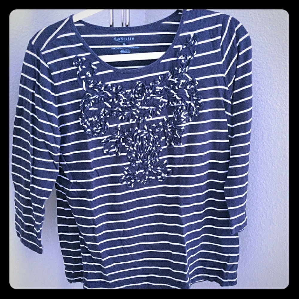 Blue striped long sleeve shirt